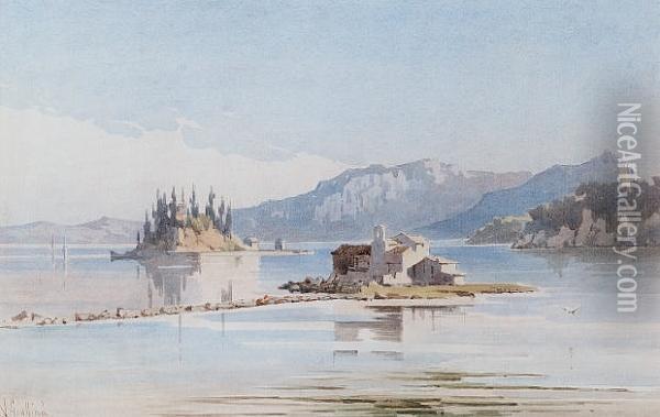 Pontikinissi And Vlacherna, Corfu Oil Painting - Angelos Giallina