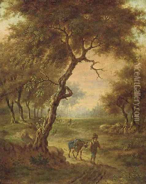 A wooded landscape with a traveller on a path Oil Painting - Jan Wynants