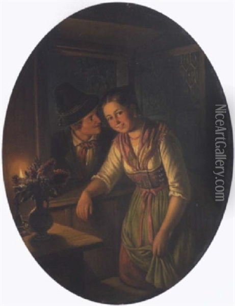 Das Fensterl'n Oil Painting - Carl Friedrich Moritz Mueller