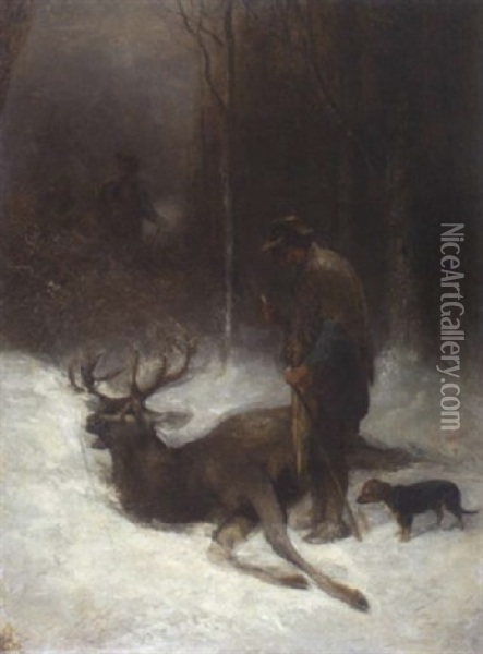 Der Aufgefundene Hirsch Oil Painting - Anton Burger