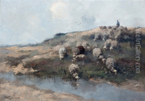 Herder Met Schaapskudde In Duinlandschap Oil Painting - Willem George Frederik Jansen