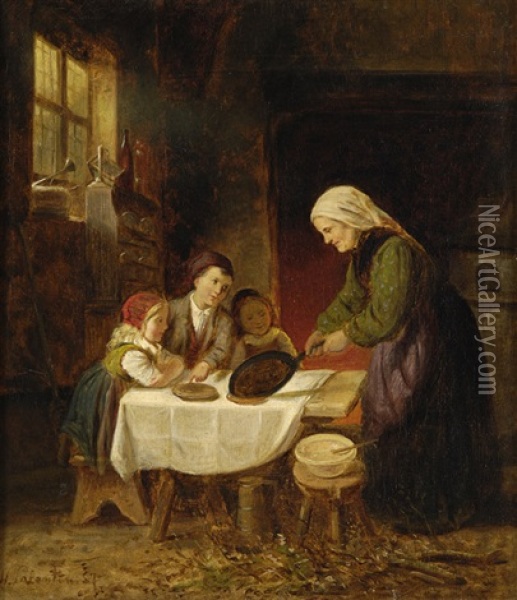 Pfannkuchentag Bei Der Grosmutter Oil Painting - Hubert Salentin