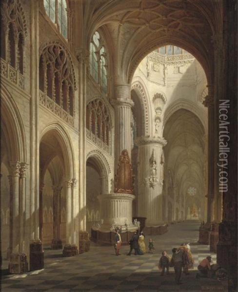 Figures In A Church Interior Oil Painting - Bernard Neyt