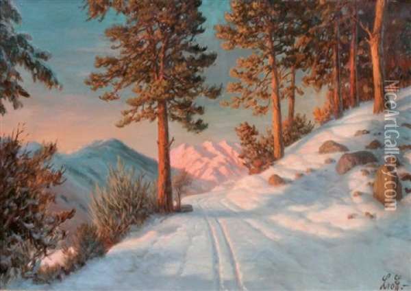 Chemin De Montagne Sous La Neige Oil Painting - Piotr Ivanovitch Lwoff