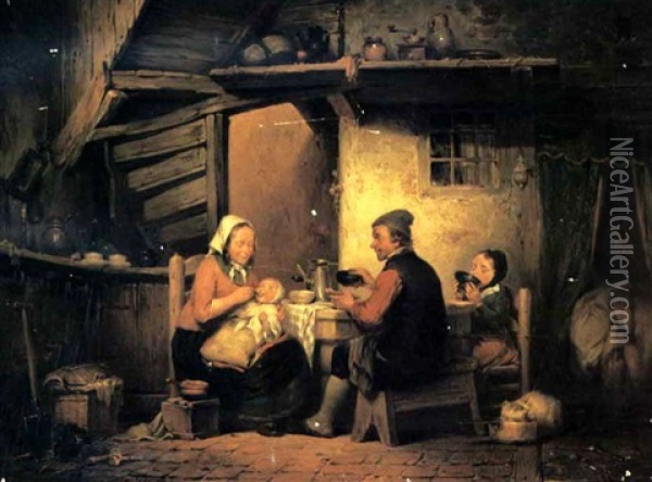 Family Meal Oil Painting - Ferdinand de Braekeleer the Elder