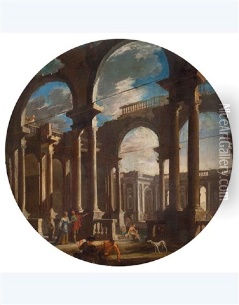 Capriccio Architettonico Con Figure Oil Painting - Gennaro Greco