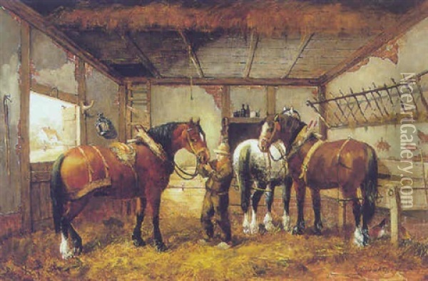 A Stable Interior Oil Painting - Willem Carel Nakken