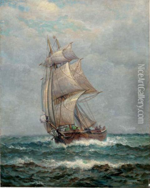 A Fishing Boat At Sea Oil Painting - James Gale Tyler