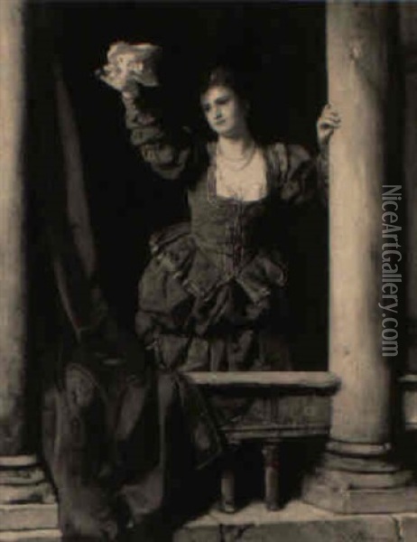 Venezianische Dame Vom Balkon Ihres Haus Dem Liebsten Zuwinkend Oil Painting - Carl Ludwig Friedrich Becker