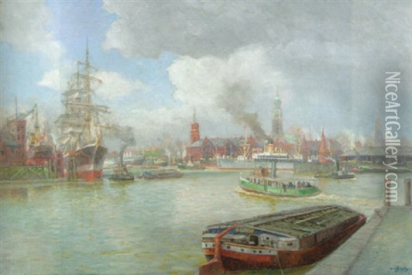 Im Hamburger Hafen Oil Painting - Hans (Johannes) Bohrdt