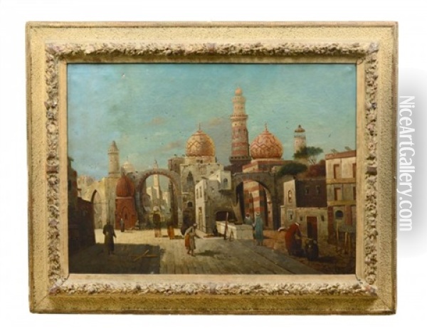 Entrance To An Orientalist Town Oil Painting - Anton Huebner