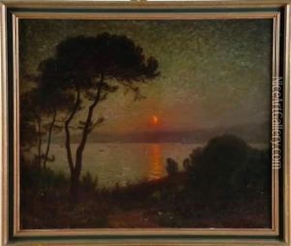 coucher De La Lune A Juan-les-pins, Aout 1901 Oil Painting - Paul Sebilleau