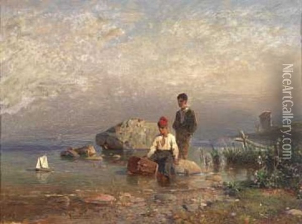 Gutter Pa Stranden Oil Painting - Georg Anton Rasmussen