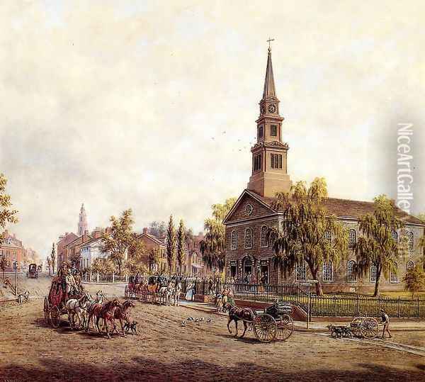 St. Mark's in the Bowery in the Early Forties Oil Painting - Edward Lamson Henry