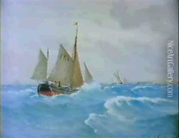Marine Med Fiskekuttere Oil Painting - Carl Ludvig Thilson Locher