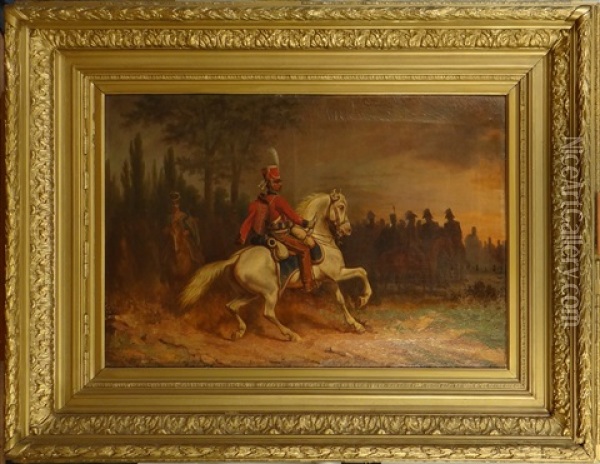 Officier A Cheval Avant La Bataille Oil Painting - Jules Van Imschoot