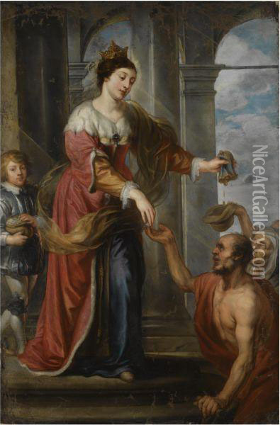 A Female Saint Giving Alms Oil Painting - Philips Fruytiers