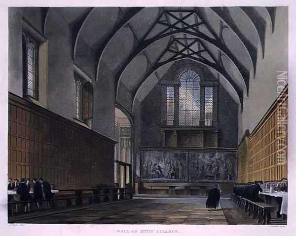 Hall of Eton College, from History of Eton College, part of History of the Colleges, engraved by Joseph Constantine Stadler fl.1780-1812 pub. by R. Ackermann, 1816 Oil Painting - Augustus Charles Pugin