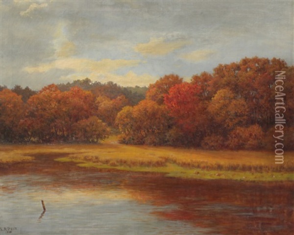 Autumnal Riverside Landscape Oil Painting - Eugene Alonzo Poole