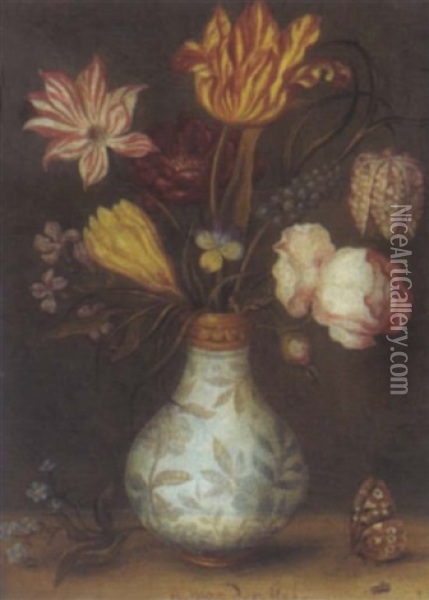 Blumenstraus In Einer Blauen Chinesischen Vase Oil Painting - Balthasar Van Der Ast