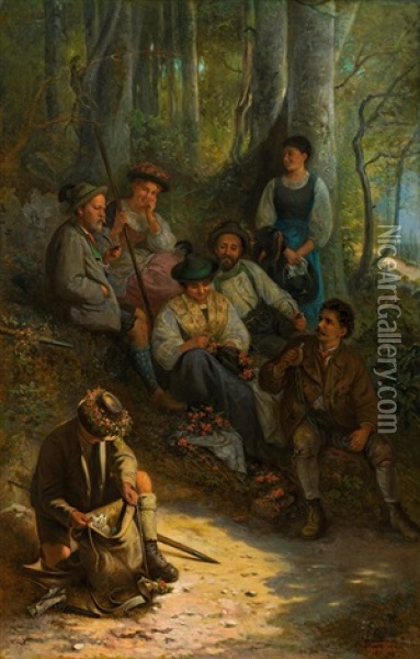 Rast Am Heimweg Von Der Alm Oil Painting - Eduard Swoboda