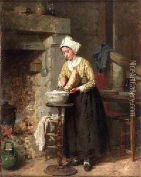 Preparing The Meal Oil Painting - Pierre Jean Edmond Castan