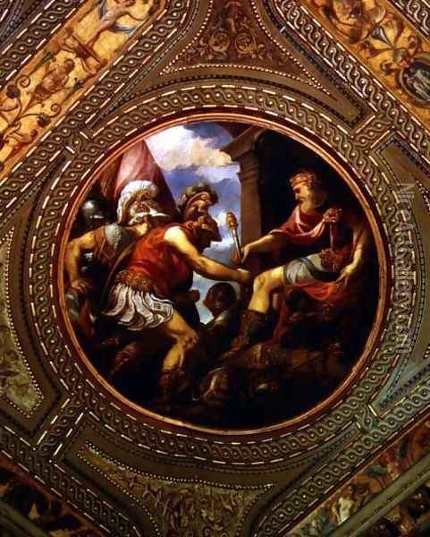 Allegory of the Empire, from the ceiling of the library, 1556 Oil Painting - Andrea Schiavone