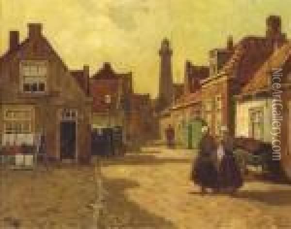 Ladies In The Vuurbaaistraat, Scheveningen Oil Painting - Bernard, Ben Viegers