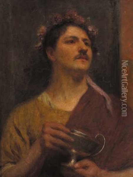 Man In Grecian Costume Holding A Silver Chalice Oil Painting - Nathaniel, R.H.A. Hill