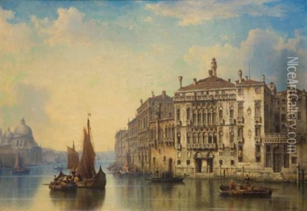 Grand Canal, Barberigo Palace, Venice Oil Painting - Ludwig Hermann