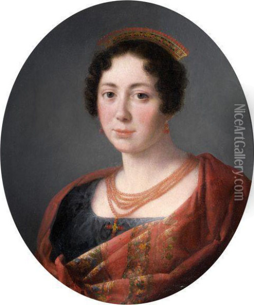 Portrait De Femme A La Parure De Corail Oil Painting - Adele Romanee Romany