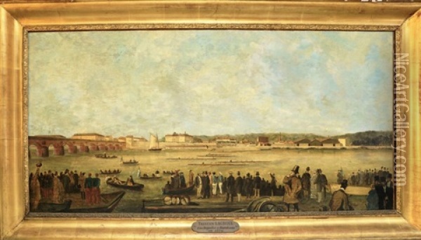 Les Regates De Bordeaux Oil Painting - Tristan L. Jules Lacroix