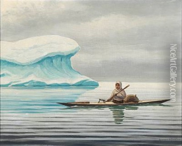 Kajakmand Oil Painting - Emanuel A. Petersen