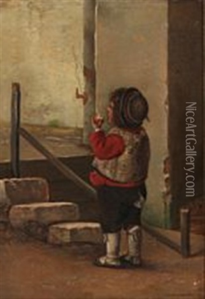 An Italian Boy With An Apple Oil Painting - Carl Vilhelm Balsgaard
