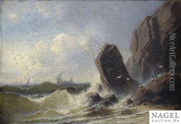 Rough Sea At A Rocky Coastline Oil Painting - Theodor Alexander Weber