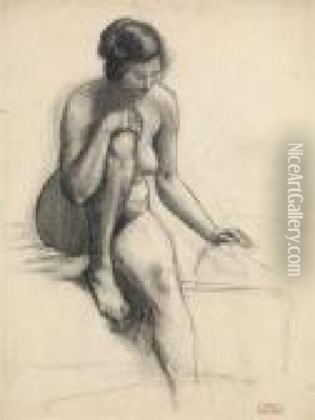 Etude De Femme Nue Assise Oil Painting - Hippolyte Petitjean