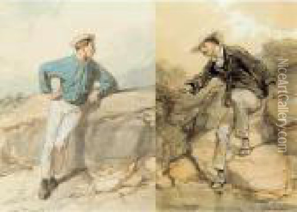 A Viscount And A Trout Fisherman: Two Works Oil Painting - Paul Gavarni