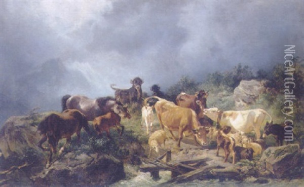 Gewittersturm Auf Der Alm Oil Painting - Franz Xaver von Pausinger
