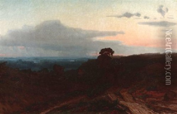 Weite Landschaft Im Abendlicht Oil Painting - Hermann Brinckmann