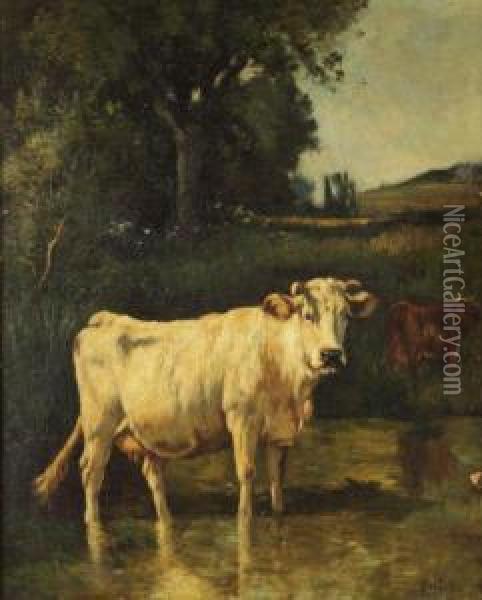 La Vache Blanche Oil Painting - Louis-Francois-V. Watelin