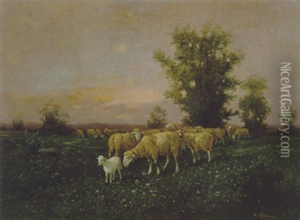 Schafherde In Der Abenddammerung Oil Painting - Adolf Kaufmann