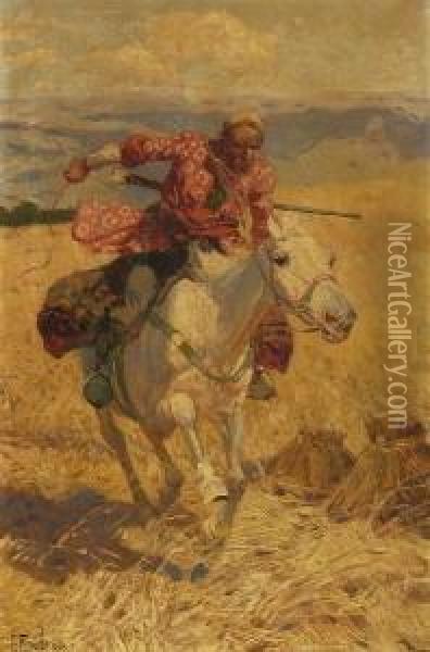 Reitender Mongole. Oil Painting - Franz Roubaud