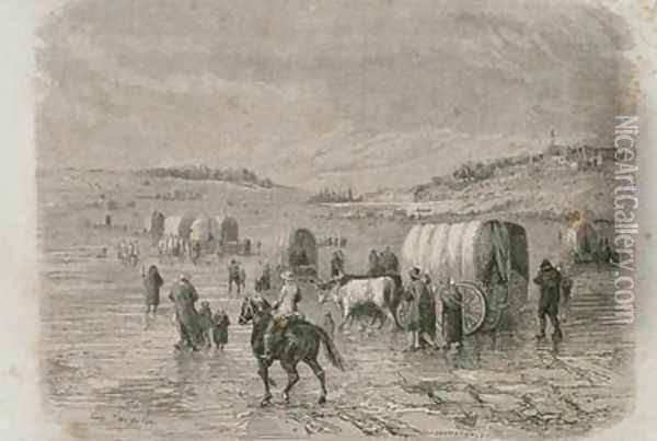 A Wagon Train Heading West in the 1860s Oil Painting - Eugene Antoine Samuel Lavieille