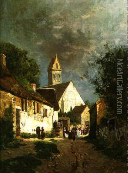 Sortie D'eglise Dans Un Village Breton Oil Painting - Alexandre Defaux