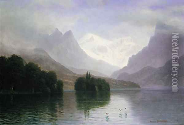 Mountain Scene Oil Painting - Albert Bierstadt