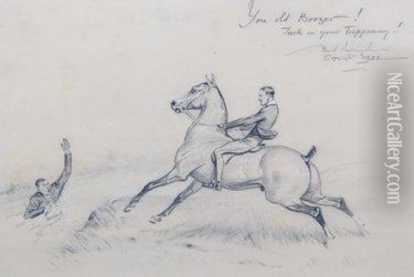 A Chalk And Pastel Drawing Of A 
Huntsman And Horse 