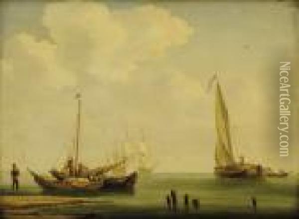 Fishing Boats Oil Painting - Andreas Schelfhout