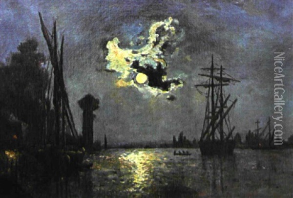 Canal Au Clair De Lune En Hollande Oil Painting - Frank Myers Boggs