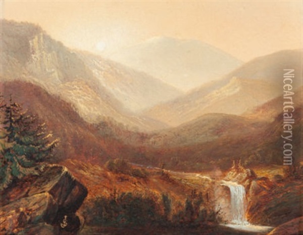 Waterfall And Distant Hills Oil Painting - James David Smillie