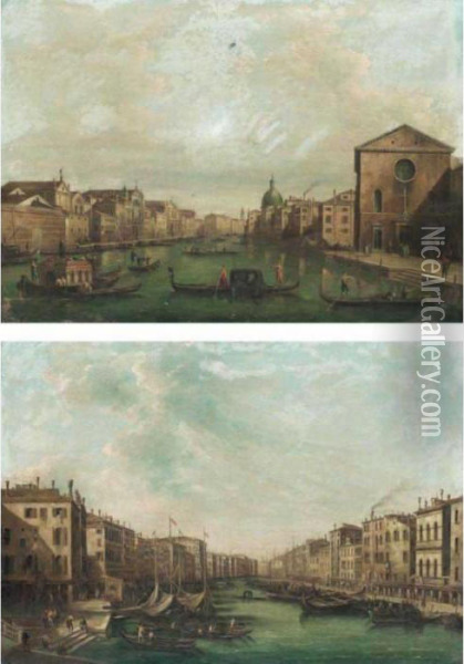 Venice, A View Of The Grand 
Canal Looking South-west From The Rialto Bridge To The Palazzo Foscari Oil Painting - (Giovanni Antonio Canal) Canaletto